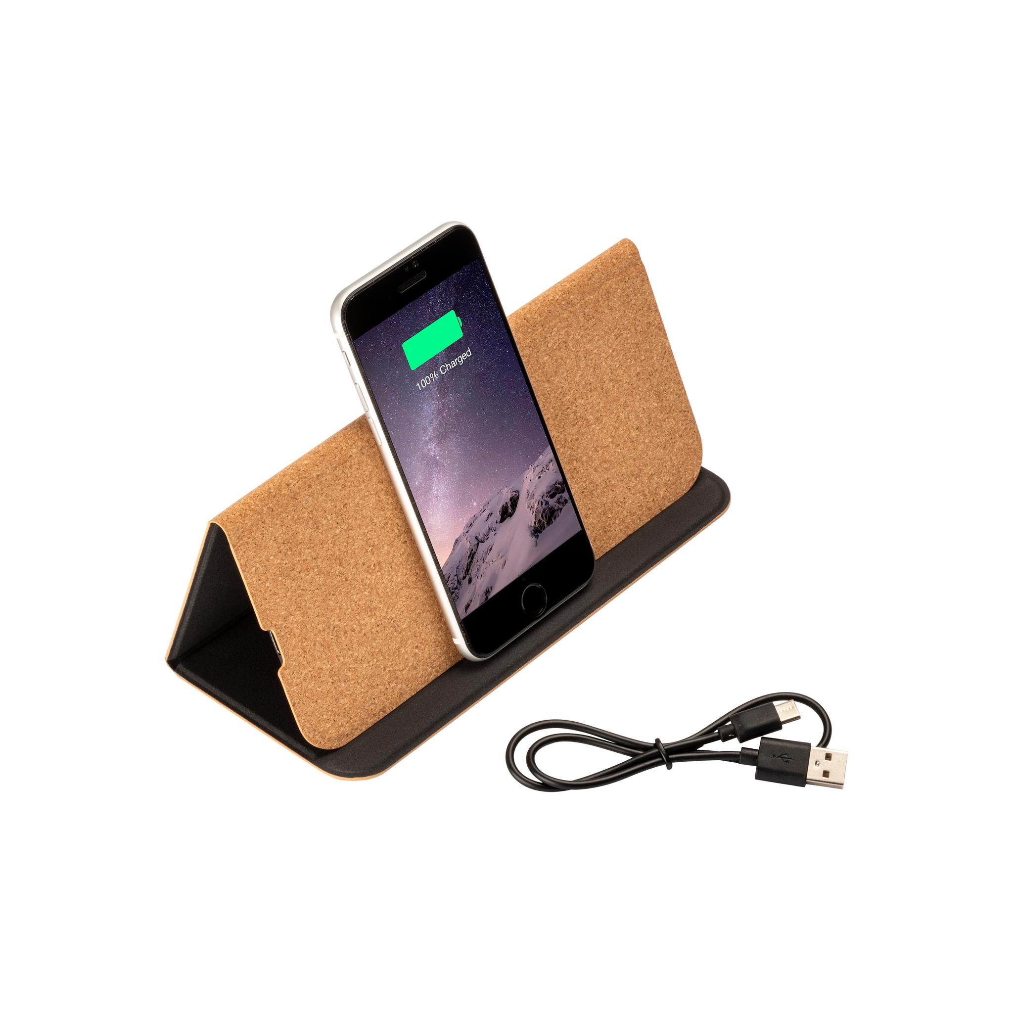 Mousepad e supporto per cellulare in sughero, con caricabatterie wireless Mousepad e supporto per cellulare in sughero, con caricabatterie wireless